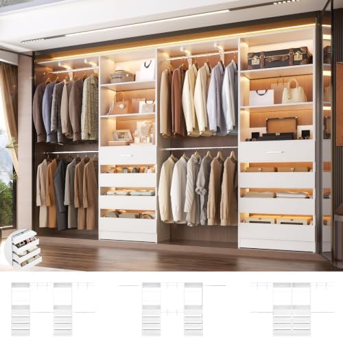 Aheaplus Closet System, Wood Closet Organizer System with 8 Drawers &4 Rods