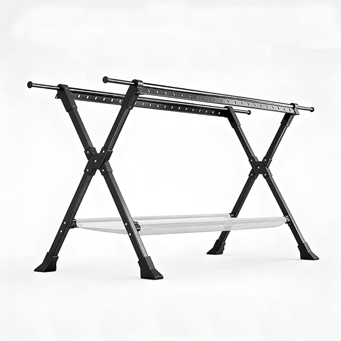 Telescopic Folding Floor Clothes Drying Rack, Thickened Steel Pipe, Household Balcony & Outdoor Clothes Hanging Rod with Drying Net (Large)