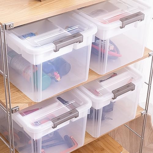 Citylife 32QT 4Packs Clear Craft Organizers and Storage Box with Tray