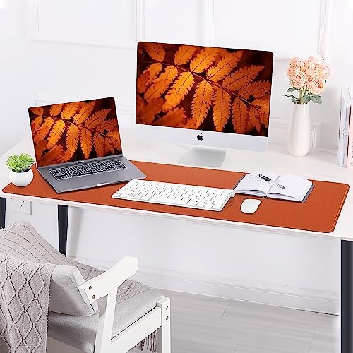 AFIING Desk Mat 47.2" x 17", Leather Desk Pad Protector with Natural Cork & PU Leather, Non-Slip Office Desk Mat, Double-Sided Mouse Pad, Waterproof Large Desk Pad for Office and Home (Orange)