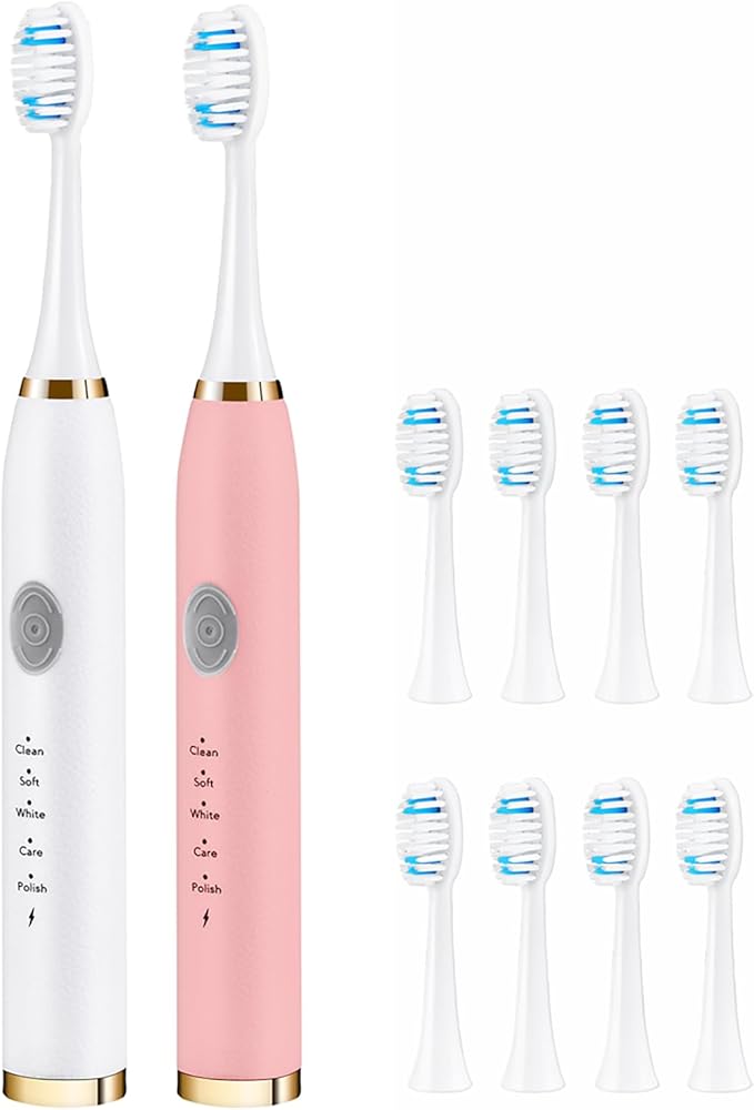 2 Pack Electric Toothbrush for Adults (White & Pink)