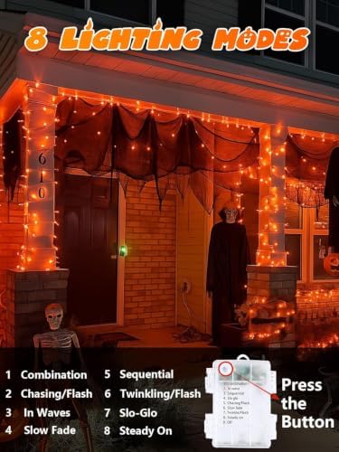 2 Pack 200 LED Battery Operated Halloween Lights, String Lights 8 Modes