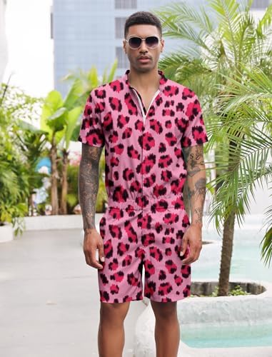 RAISEVERN Mens Romper Male Zipper Shorts Sleeve One Piece Bro Outfits