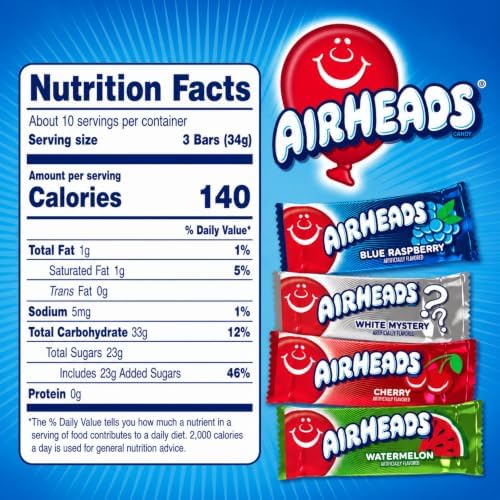 Airheads Mini Candy Bars, Taffy Variety Pack, 12 oz Bag
