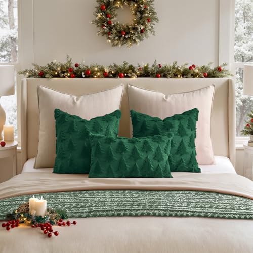 MIULEE Christmas Throw Pillow Covers Dark Green Set of 2 24x24