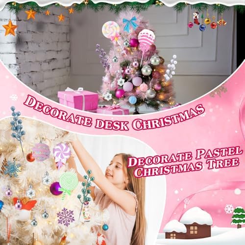 111 Pcs Pastel Christmas Tree Ornaments Candy 2026 New Year Pink Lollipops Snowflake Candy Cupcakes Donuts Ice Cream Foam Hanging Decorations Christmas Tree Birthday Party Wreath Arts Decor