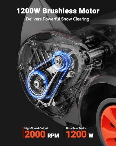 VOLTASK 48V 16-Inch Brushless Cordless Snow Shovel with Wheels, Orange
