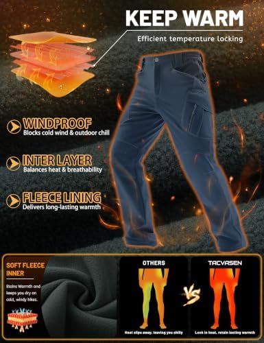 TACVASEN Men's Winter Snow Ski Pants Fleece Lined Waterproof Work Tactical