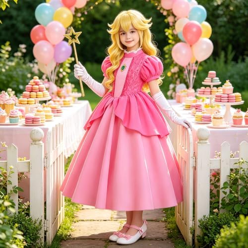 Kids Princess Costume Girls Pink Halloween Princess Dress with Accessories