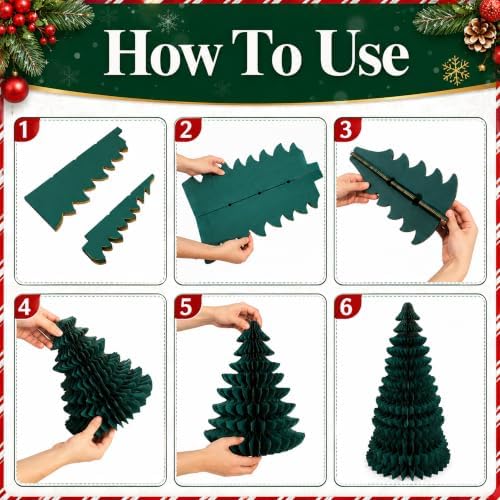 4 Pcs 3D Large Honeycomb Christmas Tree with 3 Styles Red Green White