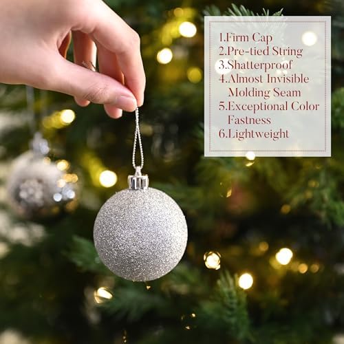 Valery Madelyn Christmas Tree Decorations Ornament Set, 50ct 2 Inches Silver Shatterproof Christmas Ball Ornaments Hanging Xmas Holiday Party Decor