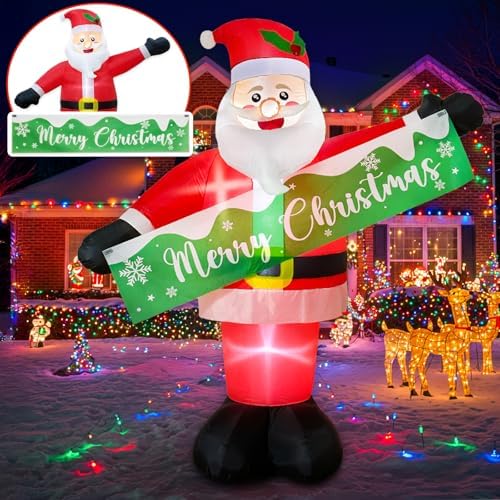 OurWarm 6 FT Christmas Inflatable Outdoor Decoration, Inflatable Santa Claus Decor with Detachable Banner, Christmas Blow Up Yard Decorations for Outdoor Indoor Garden Yard Lawn Xmas Decorations