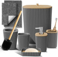 Clara Clark Bathroom Set - Grey Bathroom Accessories Set, 6PC Bathroom Accessory Set, Bathroom Sets with Bathroom Rugs, Toilet Brush, Trash Can & Soap Dispenser