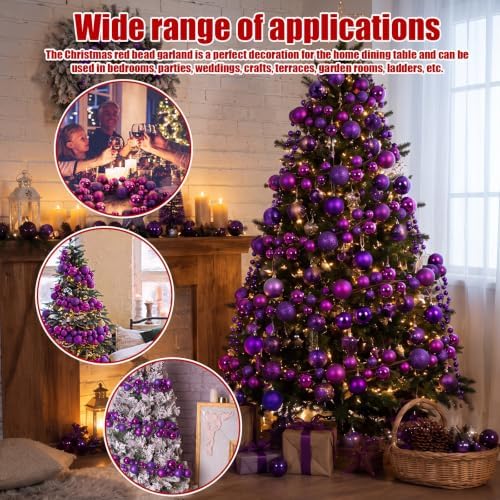 2 Pcs 6 ft Christmas Ball Ornament Garland, Dark Purple
