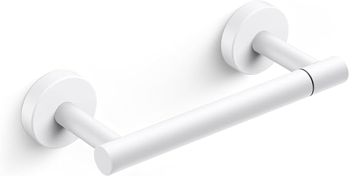 FORIOUS Toilet Paper Holder Wall Mount, Stainless Steel Rustproof Double Post Pivoting Tissue Roll Holder for Bathroom, Commercial Toilet Paper Dispenser, White