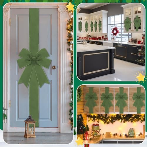 Daifunli 6 Pcs Green Velvet Christmas Cabinet Bows Ribbons for Kitchen