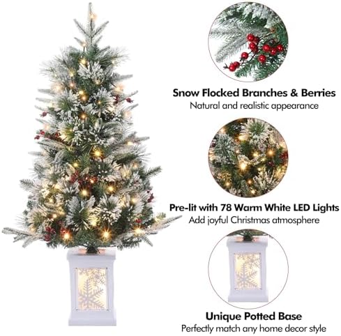 3ft Pre-Lit Christmas Tree, Artificial Christmas Trees with 78 LED Lights