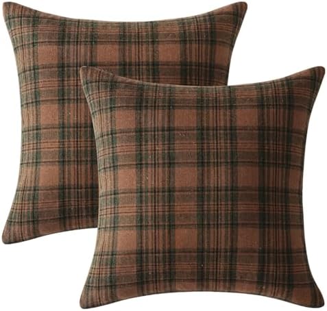 MIULEE Fall Plaid Pillow Covers Scottish Tartan 16x16 Terracotta Brown