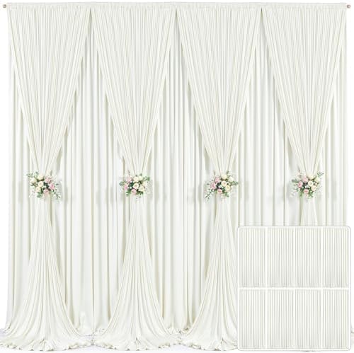 8 Panels Ivory Backdrop Curtain for Wedding Parties Wrinkle Free Ivory Photo Curtains Backdrop Drapes Fabric Decoration for Baby Shower Photography 40ft(W) x 10ft(H)