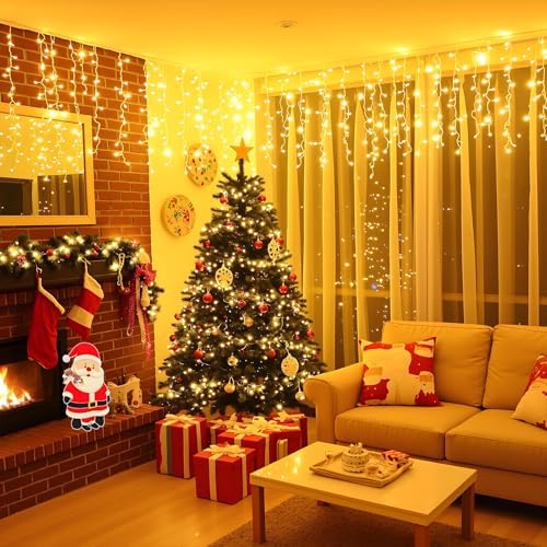 Icicle Lights for Outside 66FT 640 LED Warm White Christmas Lights Outdoor