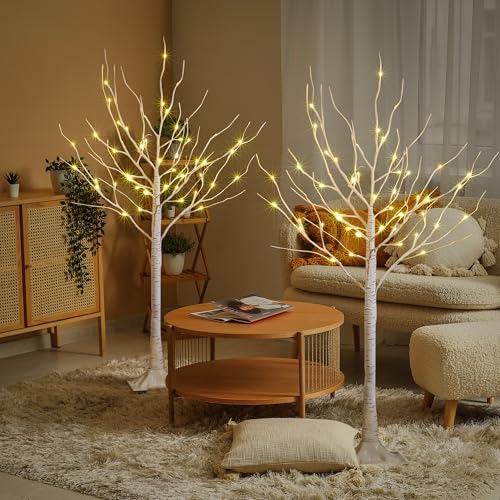 LIGHTSHARE 4 Feet 48L LED Birch Tree Lights, Pack of 2, Warm White, for Holiday Party and Christmas Decoration, Indoor and Outdoor Use