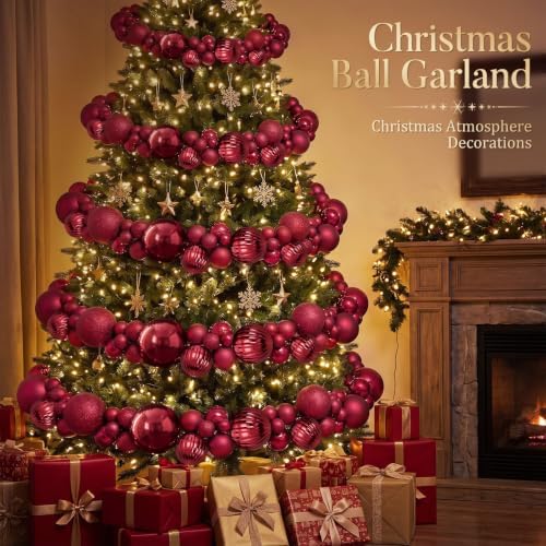 6 ft Christmas Ball Garland, Burgundy