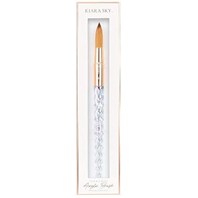 Kiara Sky Kolinsky Acrylic Nail Brush #18 – Pure Kolinsky Sable Hair, Iridescent Crystal Handle, Acetone Resistant, for Acrylic Application, Extensions & 3D Nail Art
