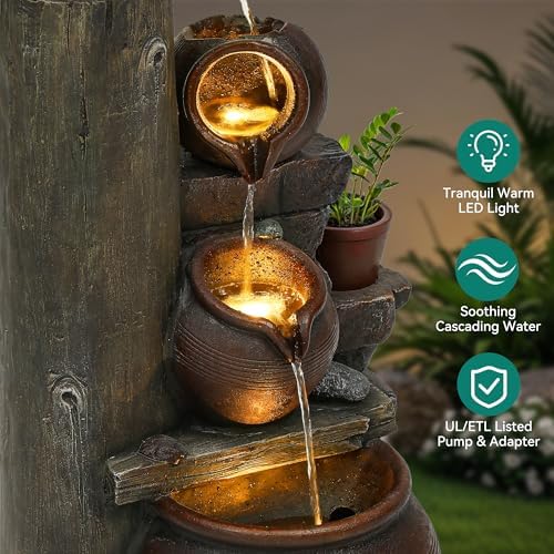 AUTODAYA 40" Overszied Outdoor Water Fountain LED Cascading Waterfall 4-Tie
