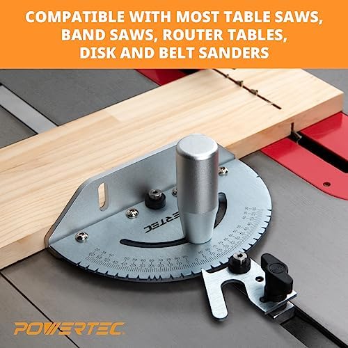 POWERTEC Universal Table Saw Miter Gauge and Aluminum Miter Bar, 27 Angle Stops Miter Gauge, Works w/Table Saws, Band Saw, Router Table (71142)