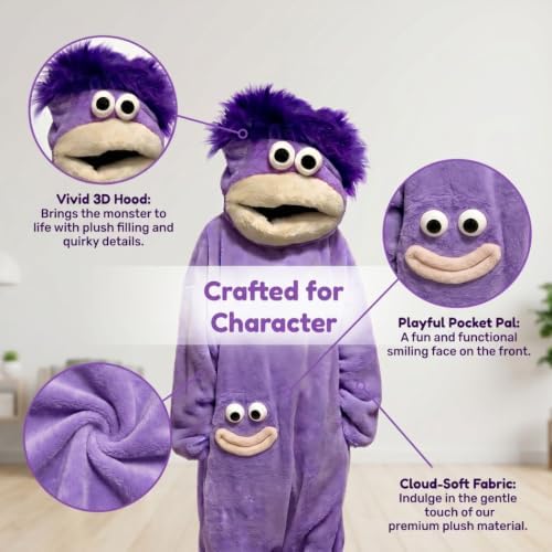 Adult Big Mouth Monster Onesie with Giant Comb, Funny Halloween Cosplay Outfit for Christmas Party Sleepwea