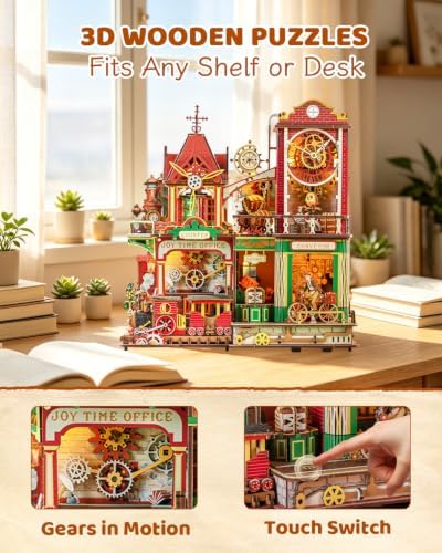 OZJAY Time Post Office DIY Miniature House Kit,3D Wooden Puzzles for Adults