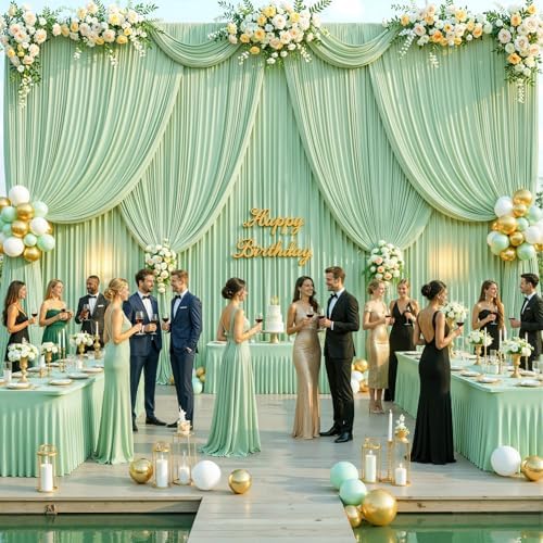 10 Panels Sage Green Backdrop Curtain for Parties Wrinkle Free Dark Green Photo Curtains Backdrop Drapes Fabric Decoration for Weding Baby Shower Birthday Party Photography 50ft(W) x 10ft(H)