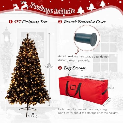 4ft Black Prelit Artificial Christmas Tree,Arbol de Navidad Fake Xmas Tree