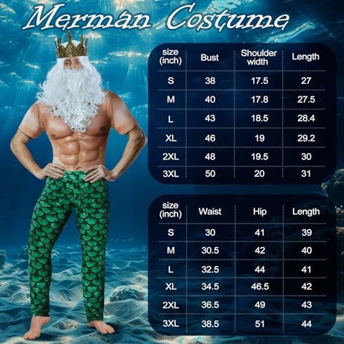 Cutecrop 4 Pcs Halloween Poseidon Merman Costume for Men