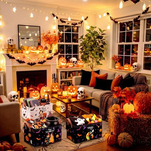 CHENGU 6 Pack Halloween Storage Bins Collapsible Halloween Baskets for Gift
