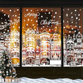 DIYDEC 15.1 * 27.3'' Large Christmas Window Clings 4Pcs Xmas White House Window Stickers for Glass Double Sided Winter Town Decals for Holiday Home Shop Decoration
