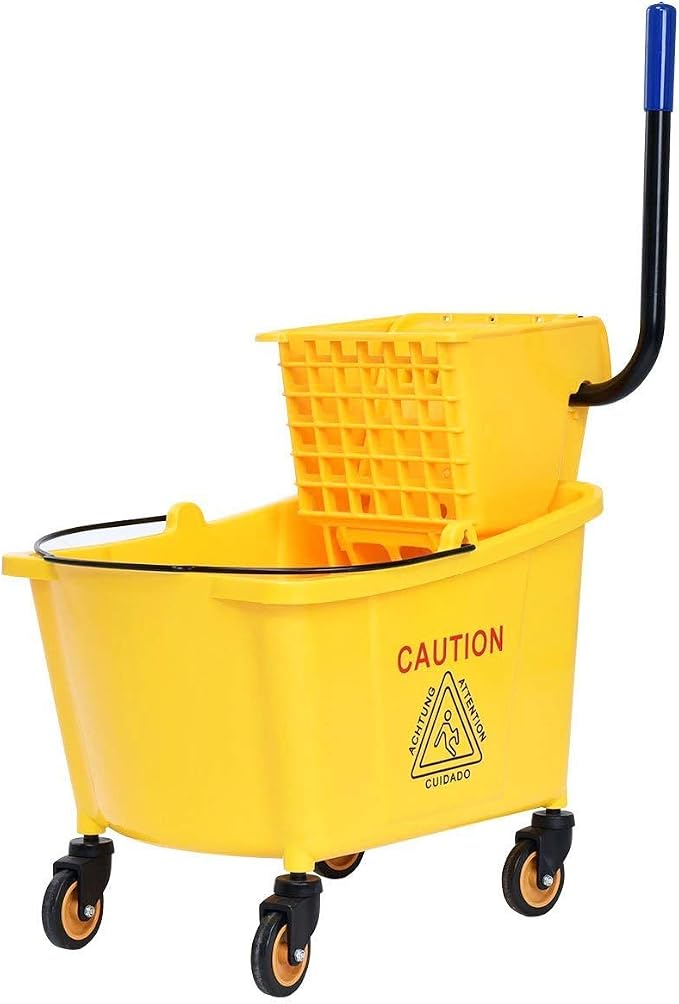 Goplus Commercial Mop Bucket Side Press Wringer Cleaning Caddy with 35 Quart Larger Capacity, Yellow
