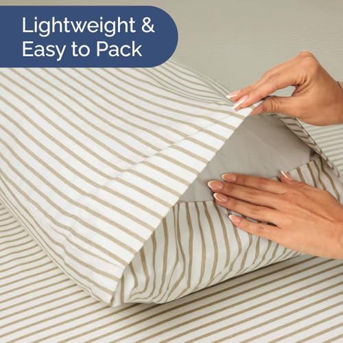 Short Queen Size 4 Piece Bed Sheet Set - RV Short Queen - Beige Stripes