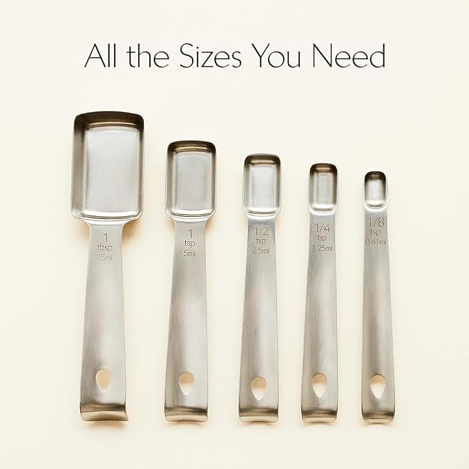 Evermill Measuring Spoons Set – Stainless Steel, Magnetic Storage, Dual Metric & US Units – 5-Piece Durable Measuring Spoon Set for Baking & Cooking (Black)