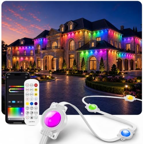 500FT RGB + IC Permanent Outdoor Lights, Smart Eave Wall Wash Light