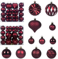 Christmas Tree Balls Ornaments Set, 48 Pcs Shatterproof Plastic Decorative Baubles Shiny Hanging Ball Ornaments for Xmas Tree Holiday Party Wedding Decoration, Wine Red