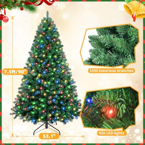 Pre-Lit 7.5FT PVC Christmas Tree, Family Holiday Centerpiece