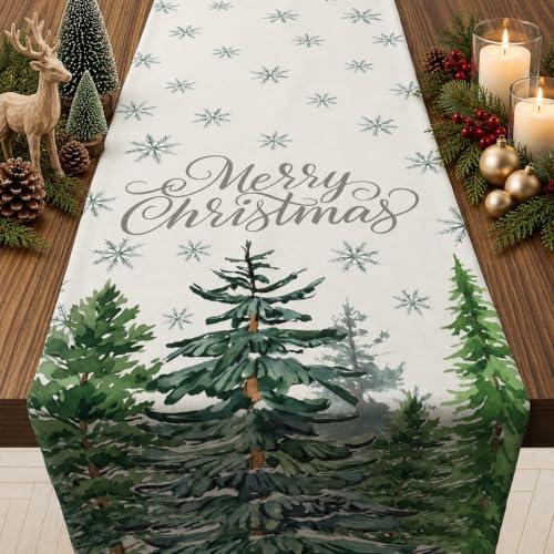 Christmas Decorations - Pine Tree Snowflake Merry Christmas Table Runner