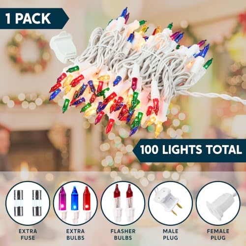 Joiedomi Christmas String Lights Indoor, 100 Count Mini Multicolor Light with 19.3 FT White Wire, Lighting Decor for Patio Dorm Classroom Bedroom Holiday Wedding Party Garland Birthday Festival