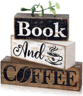 Moucuny 4 Pcs Farmhouse Table Decor Rustic Wooden Book and Coffee Signs