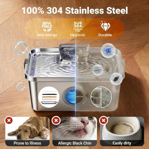 PETTEN Elevated Stainless Steel Dog Water Fountain Indoor 12L/3Gal
