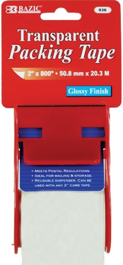 BAZIC 1.88" X 800" Clear Packing Tape w/Dispenser (Case of 144)