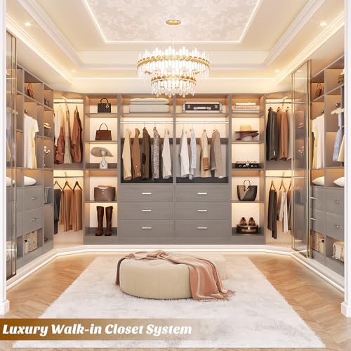 Besiost Corner Closet System with 6 Drawers, Corner Closet Organizer System