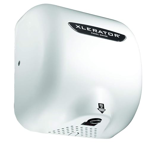 XLERATOR XL-BW-1.1N Hand Dryer, Excel Dryer, Automatic, Surface-Mounted, White Thermoset (BMC) Cover, 208-277V with Noise Reduction Nozzle