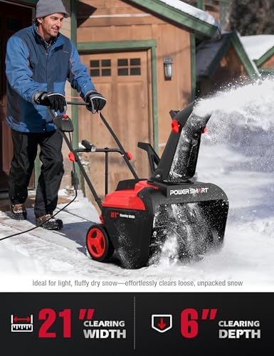 PowerSmart 21 Inch Corded Electric Snow Blower, 15 Amp, with LED Light